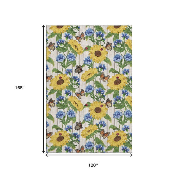 HomeRoots 10' Vibrant Geometric Washable Area Rug in Yellow, Green & Blue - UV Protected & Stain Resistant! 645565