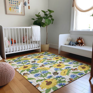 HomeRoots 10' Vibrant Geometric Washable Area Rug in Yellow, Green & Blue - UV Protected & Stain Resistant! 645565