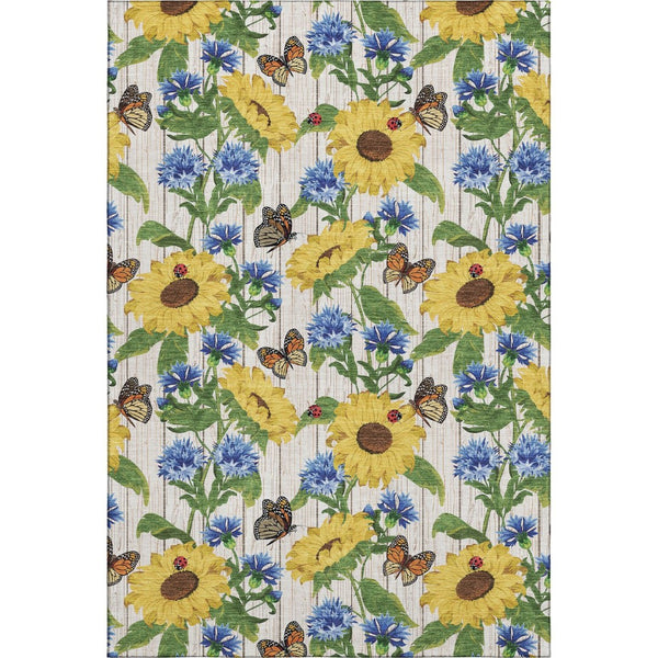 HomeRoots 10' Vibrant Geometric Washable Area Rug in Yellow, Green & Blue - UV Protected & Stain Resistant! 645565