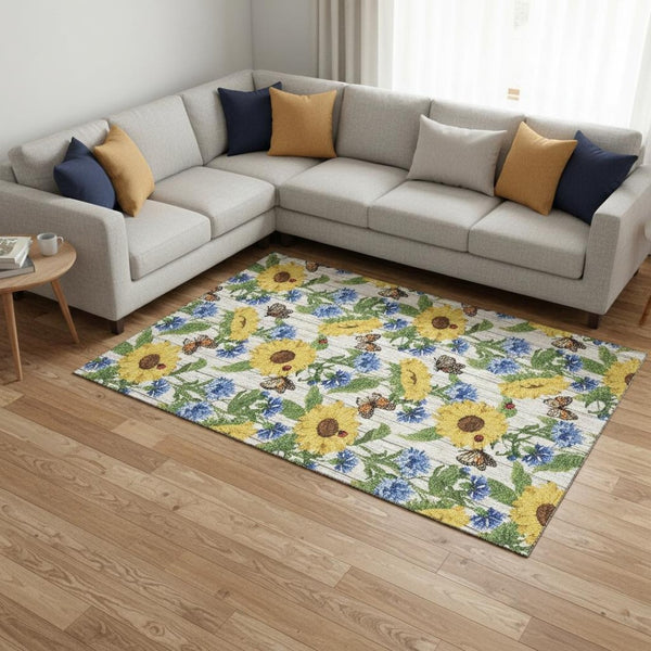 HomeRoots 10' Vibrant Geometric Washable Area Rug in Yellow, Green & Blue - UV Protected & Stain Resistant! 645565