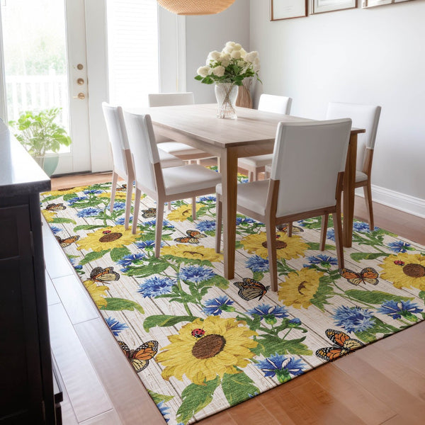 HomeRoots 10' Vibrant Geometric Washable Area Rug in Yellow, Green & Blue - UV Protected & Stain Resistant! 645565
