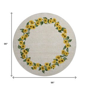 HomeRoots 8' Washable Round Rug in Bright Yellow, Green & Ivory Geometric Design - UV Protected & Easy Care 645568