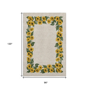 HomeRoots 8' X 10' Vibrant Yellow-Green and Ivory Geometric Area Rug - Washable, UV Protected, Stain-Resistant! 645569