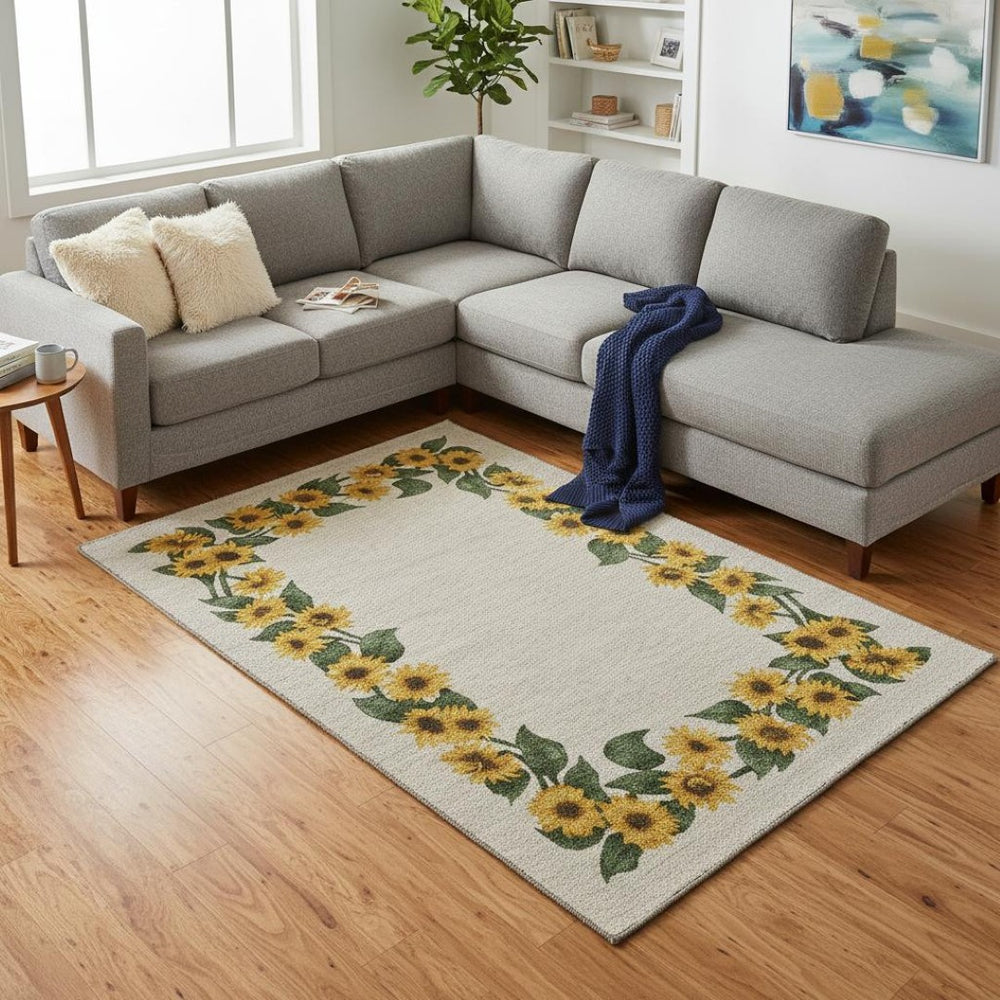 HomeRoots 8' X 10' Vibrant Yellow-Green and Ivory Geometric Area Rug - Washable, UV Protected, Stain-Resistant! 645569