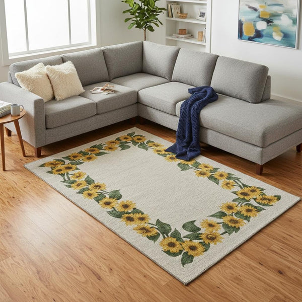 HomeRoots 8' X 10' Vibrant Yellow-Green and Ivory Geometric Area Rug - Washable, UV Protected, Stain-Resistant! 645569