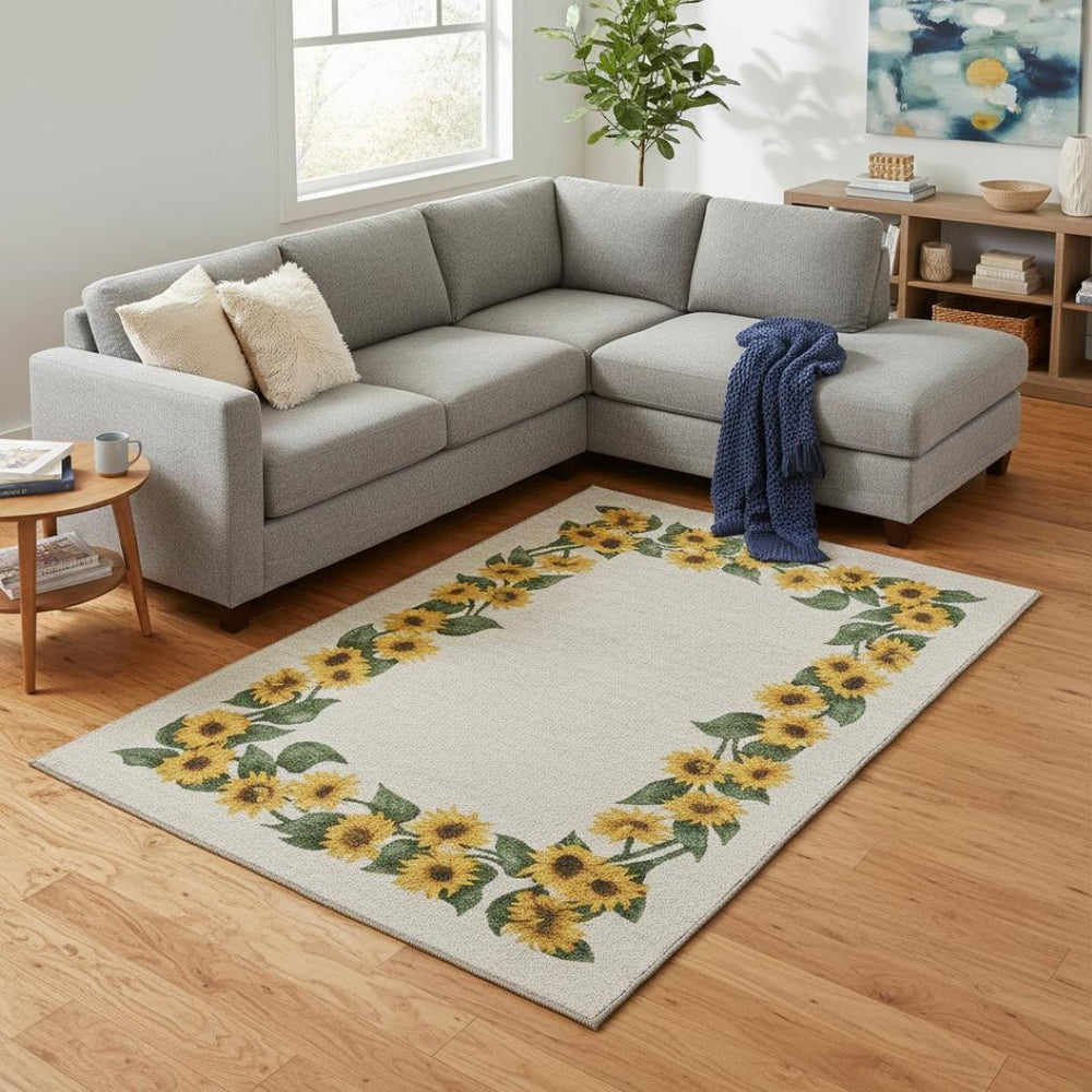 HomeRoots 10' Geometric Washable Area Rug in Yellow, Green & Ivory - UV Protected & Perfect for High-Traffic Spaces 645571