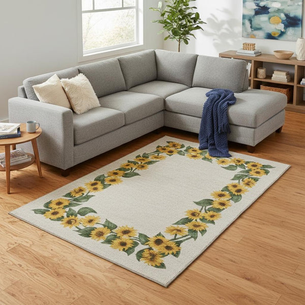 HomeRoots 10' Geometric Washable Area Rug in Yellow, Green & Ivory - UV Protected & Perfect for High-Traffic Spaces 645571
