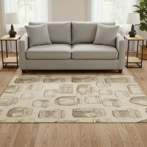HomeRoots 5' X 8' Beige and Brown Geometric Area Rug - Stylish, Washable, UV-Protected, Pet-Friendly Design! 645573