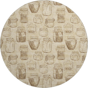 HomeRoots 8' Beige and Brown Geometric Washable Round Rug - Durable, UV-Protected, Ideal for Busy Homes 645574