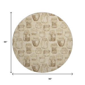 HomeRoots 8' Beige and Brown Geometric Washable Round Rug - Durable, UV-Protected, Ideal for Busy Homes 645574