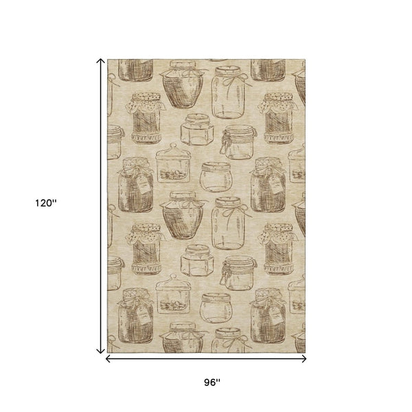 HomeRoots 8' X 10' Beige and Brown Geometric Area Rug - Machine Washable, UV Protected, Stain Resistant Design 645575