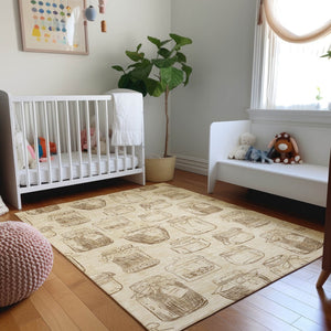 HomeRoots 8' X 10' Beige and Brown Geometric Area Rug - Machine Washable, UV Protected, Stain Resistant Design 645575
