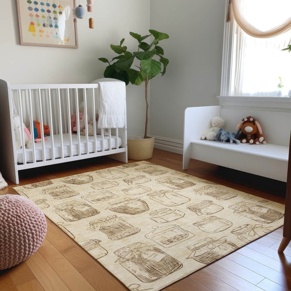HomeRoots 8' X 10' Beige and Brown Geometric Area Rug - Machine Washable, UV Protected, Stain Resistant Design 645575