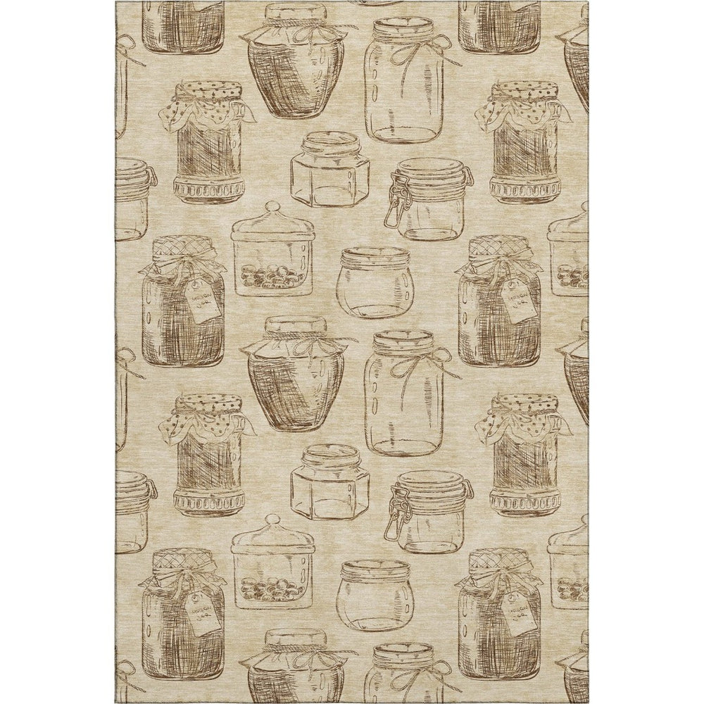 HomeRoots 8' X 10' Beige and Brown Geometric Area Rug - Machine Washable, UV Protected, Stain Resistant Design 645575