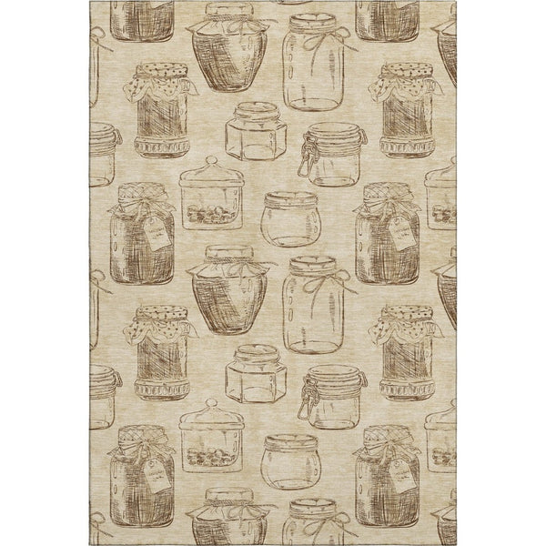 HomeRoots 8' X 10' Beige and Brown Geometric Area Rug - Machine Washable, UV Protected, Stain Resistant Design 645575