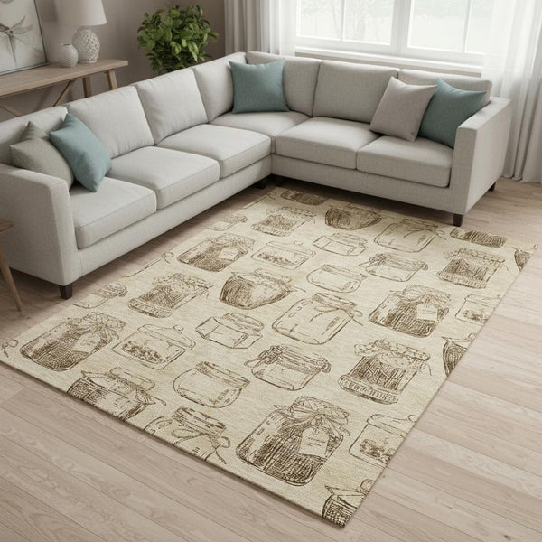 HomeRoots 8' X 10' Beige and Brown Geometric Area Rug - Machine Washable, UV Protected, Stain Resistant Design 645575
