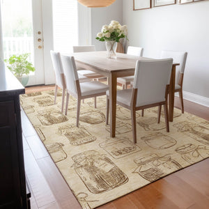 HomeRoots 8' X 10' Beige and Brown Geometric Area Rug - Machine Washable, UV Protected, Stain Resistant Design 645575