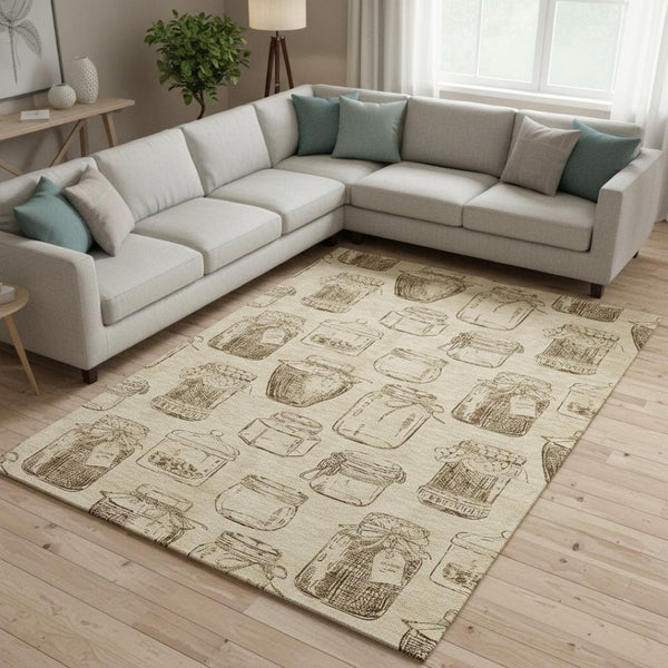 HomeRoots 9' X 12' Beige and Brown Geometric Area Rug - Washable, UV-Resistant, Stylish for High-Traffic Spaces 645576