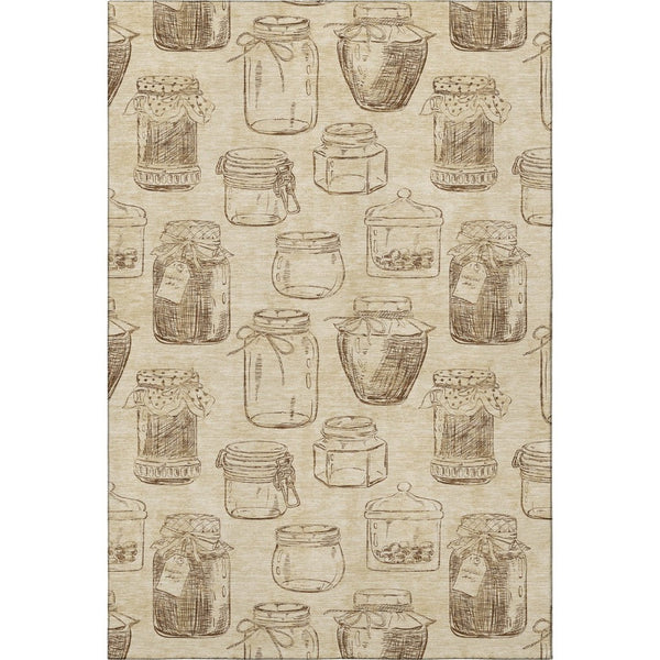 HomeRoots 9' X 12' Beige and Brown Geometric Area Rug - Washable, UV-Resistant, Stylish for High-Traffic Spaces 645576
