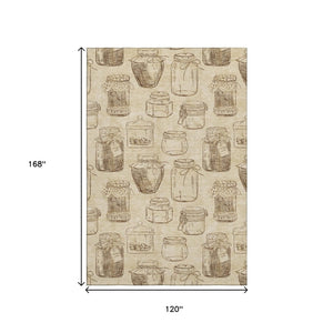HomeRoots 10' X 14' Beige and Brown Geometric Area Rug - Washable, UV-Protected, Stain-Resistant, Durable Design 645577
