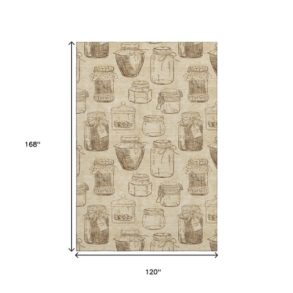 HomeRoots 10' X 14' Beige and Brown Geometric Area Rug - Washable, UV-Protected, Stain-Resistant, Durable Design 645577