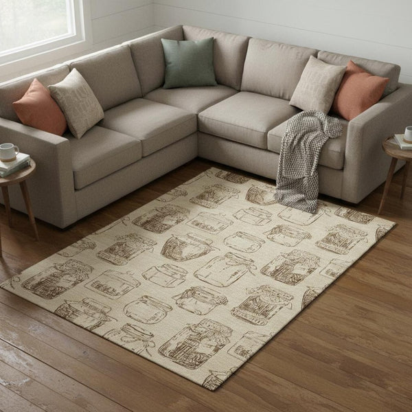 HomeRoots 10' X 14' Beige and Brown Geometric Area Rug - Washable, UV-Protected, Stain-Resistant, Durable Design 645577