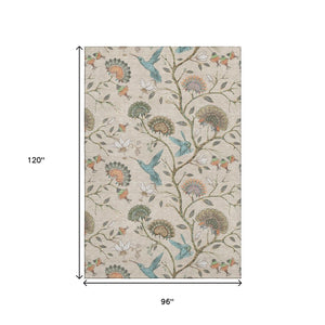 HomeRoots 8' X 10' Stylish Washable Area Rug in Beige, Blue & Peach - UV Protected, Durable, Kid & Pet-Friendly! 645581