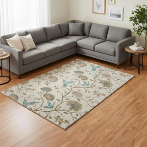 HomeRoots 8' X 10' Stylish Washable Area Rug in Beige, Blue & Peach - UV Protected, Durable, Kid & Pet-Friendly! 645581