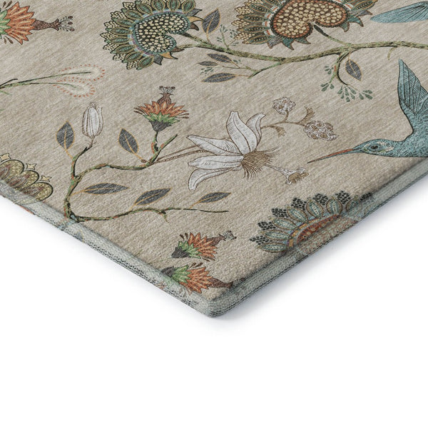 HomeRoots 9' Washable Beige, Blue & Peach Geometric Area Rug with UV Protection - Perfect for Busy Homes! 645582