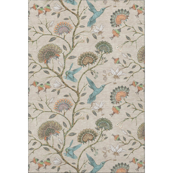 HomeRoots 9' Washable Beige, Blue & Peach Geometric Area Rug with UV Protection - Perfect for Busy Homes! 645582