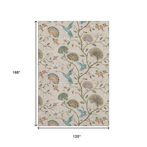 HomeRoots 10' Washable Beige, Blue & Peach Geometric Area Rug with UV Protection for High-Traffic Spaces 645583