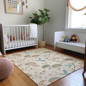HomeRoots 10' Washable Beige, Blue & Peach Geometric Area Rug with UV Protection for High-Traffic Spaces 645583
