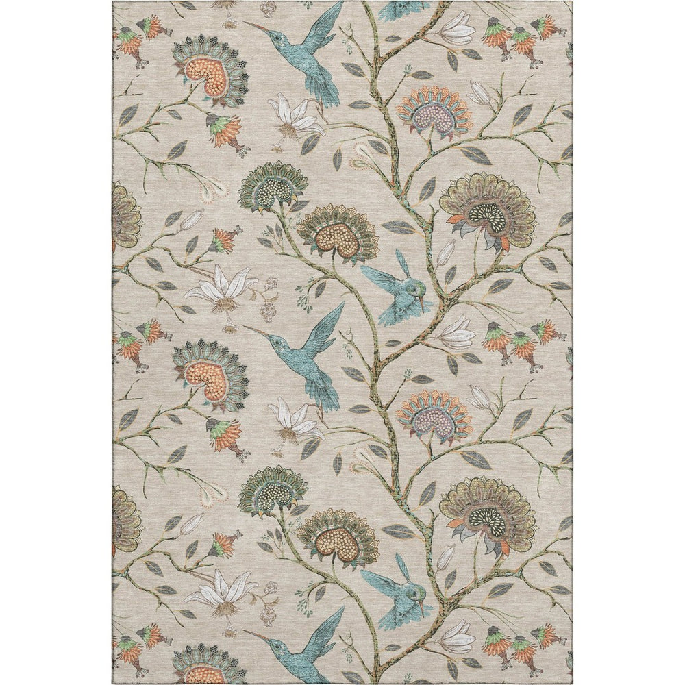 HomeRoots 10' Washable Beige, Blue & Peach Geometric Area Rug with UV Protection for High-Traffic Spaces 645583