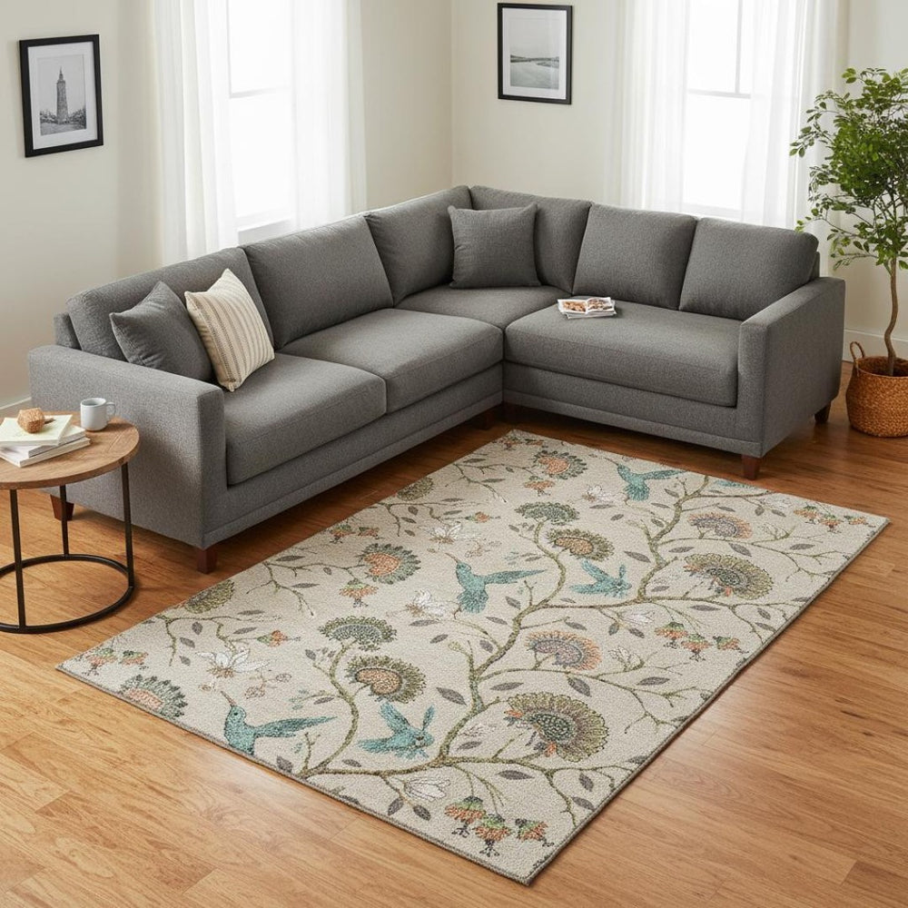 HomeRoots 10' Washable Beige, Blue & Peach Geometric Area Rug with UV Protection for High-Traffic Spaces 645583