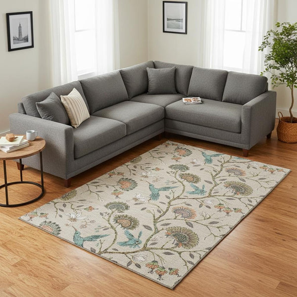 HomeRoots 10' Washable Beige, Blue & Peach Geometric Area Rug with UV Protection for High-Traffic Spaces 645583
