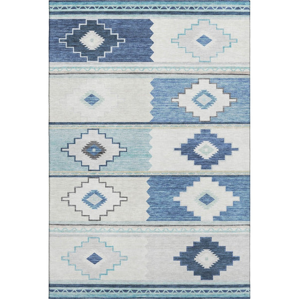 HomeRoots 8' X 10' Stylish Blue and Ivory Geometric Area Rug - Washable, UV Protected, Stain Resistant Design 645605