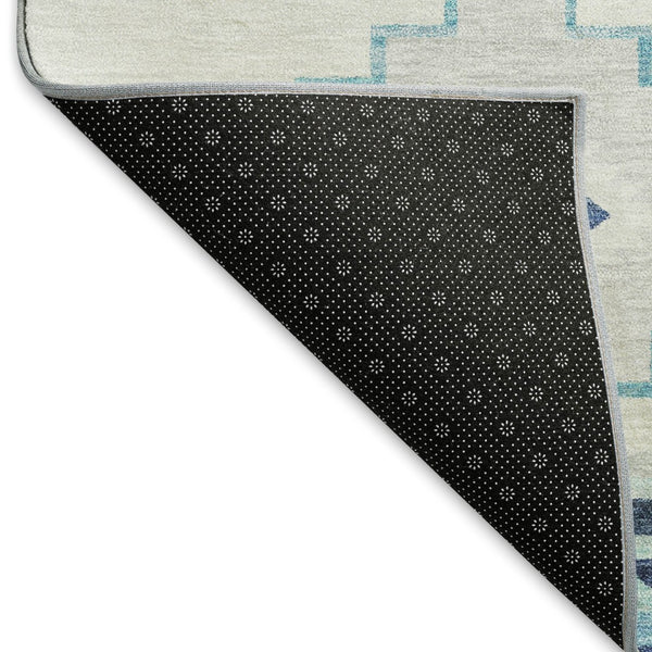 HomeRoots 8' X 10' Stylish Blue and Ivory Geometric Area Rug - Washable, UV Protected, Stain Resistant Design 645605