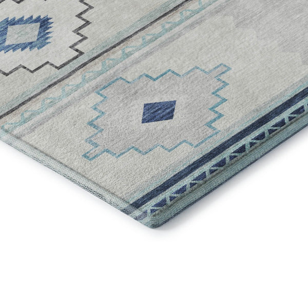 HomeRoots 8' X 10' Stylish Blue and Ivory Geometric Area Rug - Washable, UV Protected, Stain Resistant Design 645605