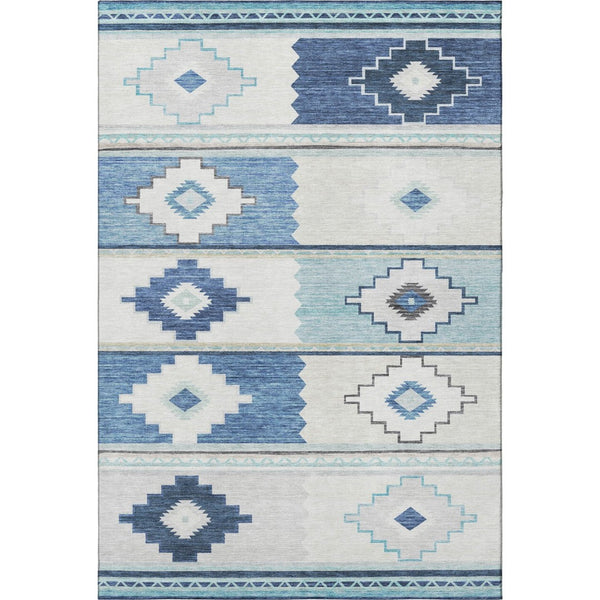 HomeRoots 9' X 12' Blue & Ivory Geometric Area Rug - Washable, UV Protected, Durable for High Traffic Spaces 645606