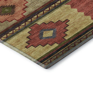 HomeRoots 8' Rust Green and Gold Geometric Round Rug - Washable, UV Protected, Perfect for High-Traffic Areas 645610