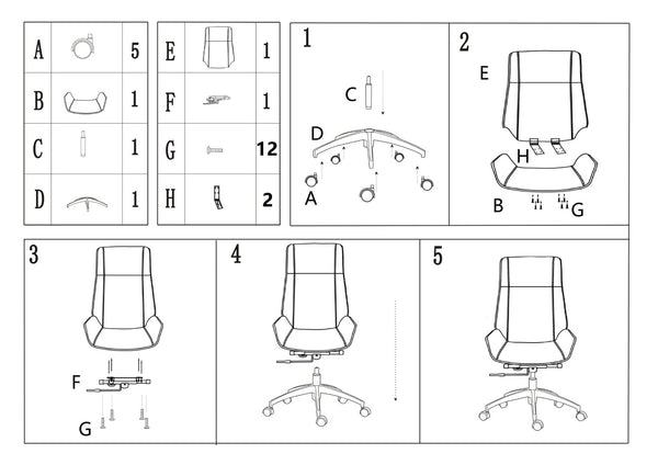 HomeRoots White Rosewood Executive Chair - Adjustable Height Swivel Rolling Design with Genuine Leather Comfort 645615