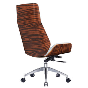 HomeRoots White Rosewood Executive Chair - Adjustable Height Swivel Rolling Design with Genuine Leather Comfort 645615
