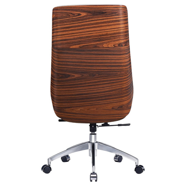HomeRoots White Rosewood Executive Chair - Adjustable Height Swivel Rolling Design with Genuine Leather Comfort 645615