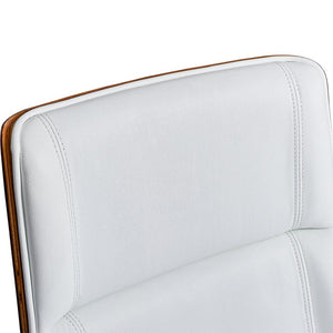 HomeRoots White Rosewood Executive Chair - Adjustable Height Swivel Rolling Design with Genuine Leather Comfort 645615