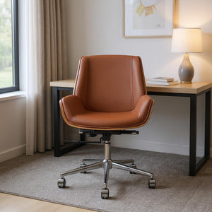 HomeRoots Brown Rosewood Conference Chair with Swivel, Height Adjustment & Leather - Stylish Office Comfort 645616
