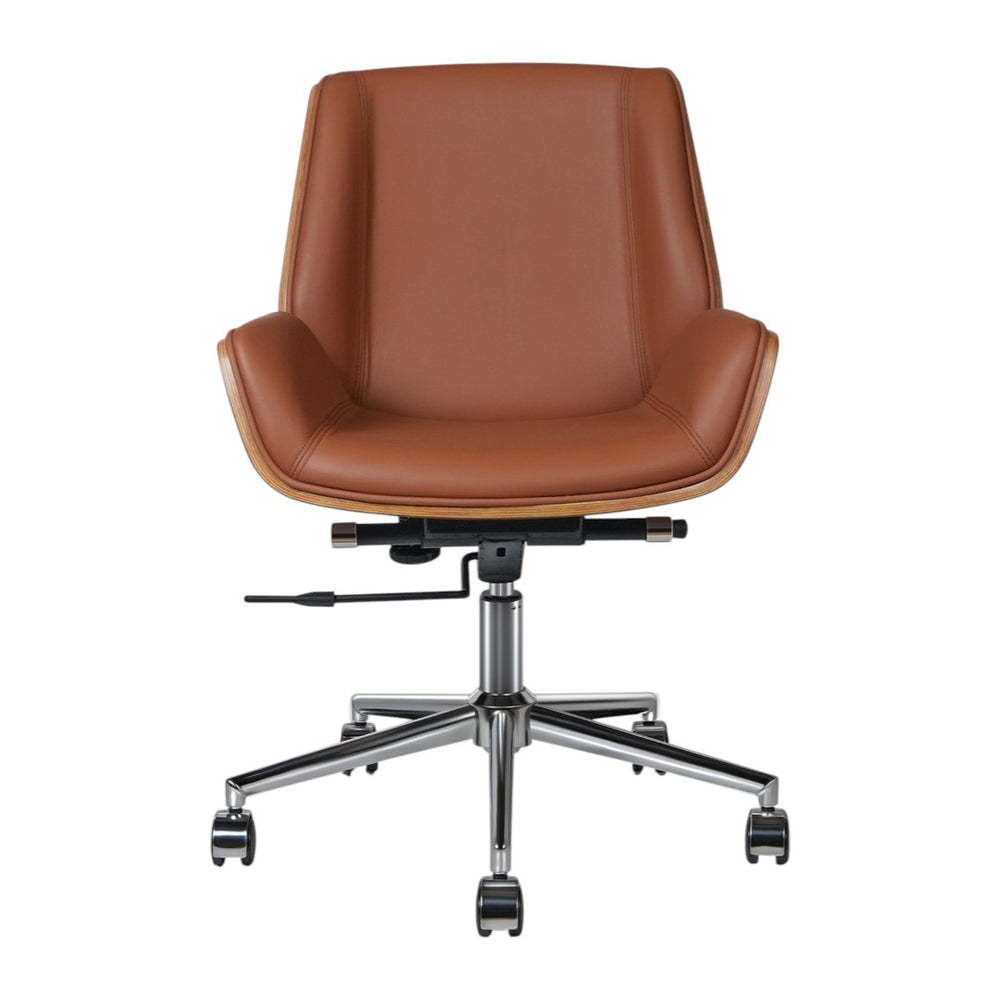 HomeRoots Brown Rosewood Conference Chair with Swivel, Height Adjustment & Leather - Stylish Office Comfort 645616