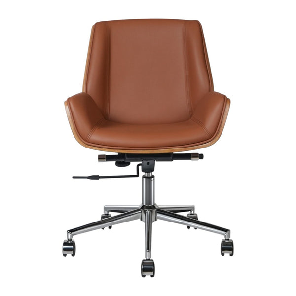 HomeRoots Brown Rosewood Conference Chair with Swivel, Height Adjustment & Leather - Stylish Office Comfort 645616