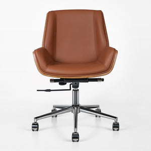HomeRoots Brown Rosewood Conference Chair with Swivel, Height Adjustment & Leather - Stylish Office Comfort 645616