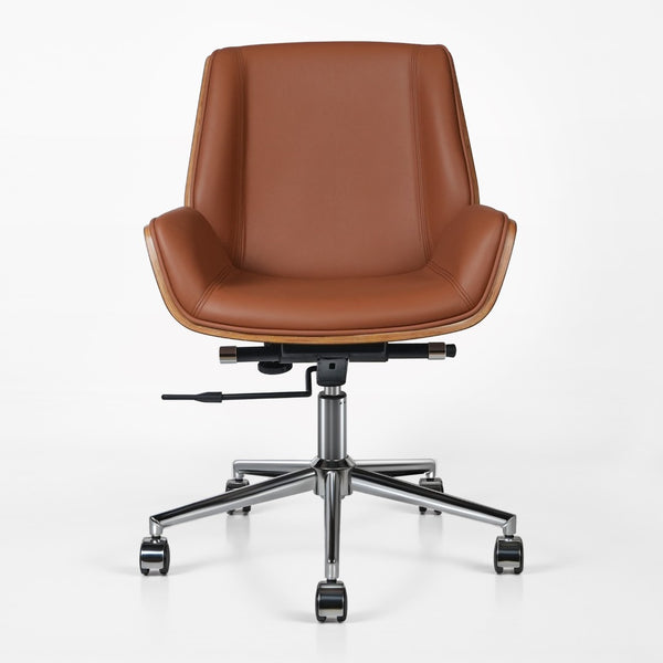 HomeRoots Brown Rosewood Conference Chair with Swivel, Height Adjustment & Leather - Stylish Office Comfort 645616