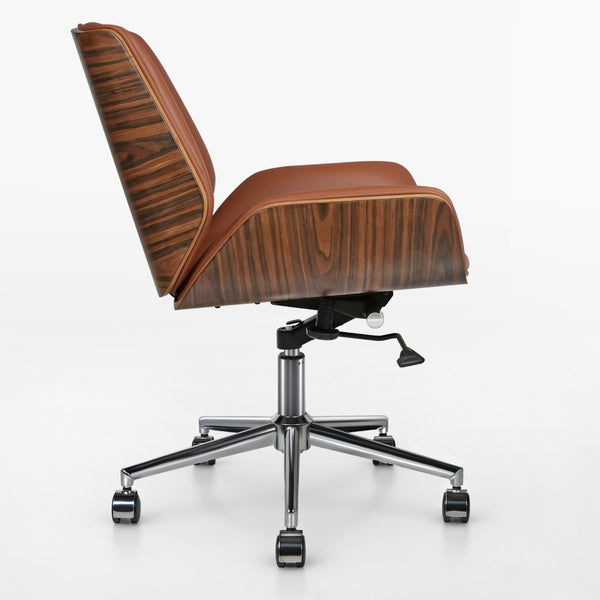 HomeRoots Brown Rosewood Conference Chair with Swivel, Height Adjustment & Leather - Stylish Office Comfort 645616